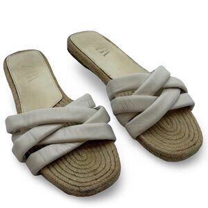 White Braided  Natural Jute Sole Slide Sandal Size 10.5  41
